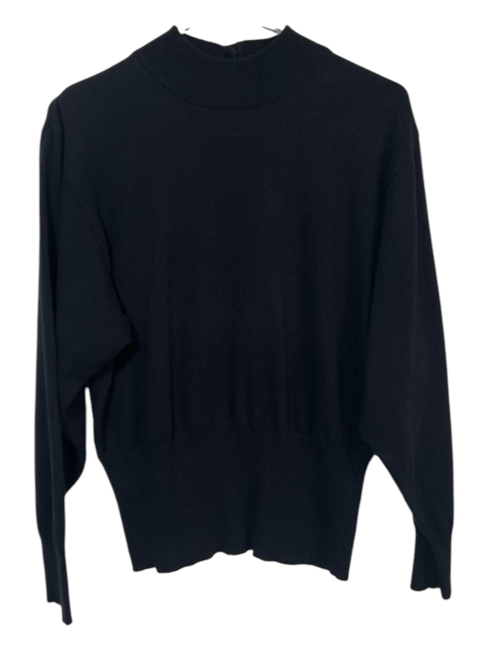 Vintage Mondi West Germany Mock Neck Knit Sweater Size 36 Black Button Back Y2K